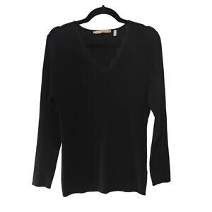 Soft Surroundings Black Women's V-Neck Lash Detail Soft  Ribbed Sweater L